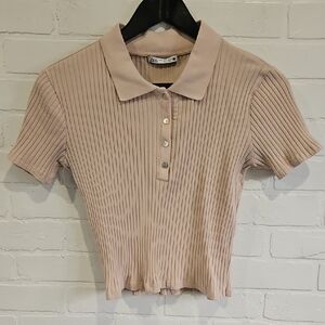 Zara Blush Knit Ribbed Polo Shirt